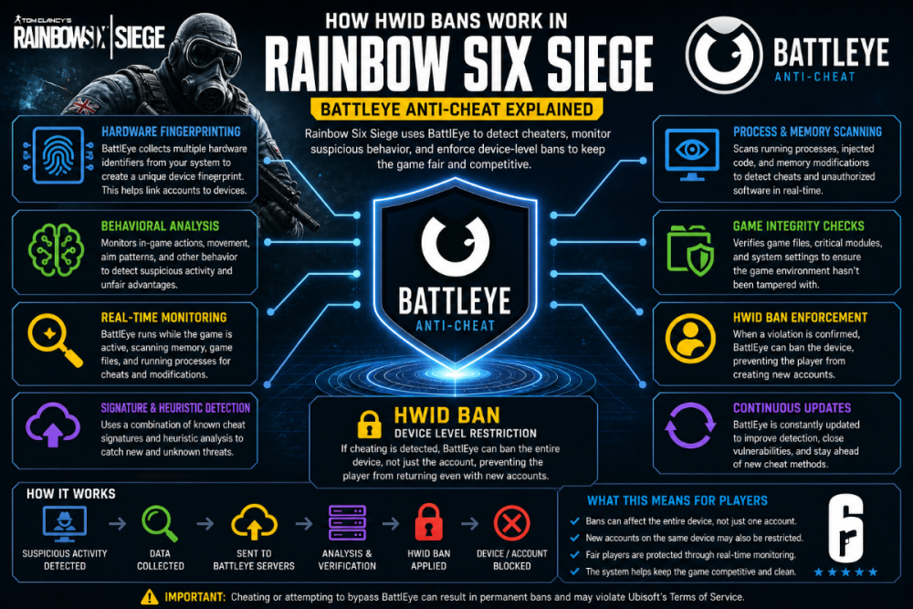 rainbow six siege hwid ban battleye anti cheat hardware detection real time monitoring explained