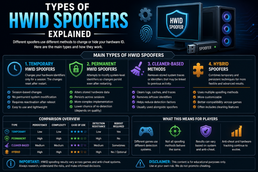 types of hwid spoofers temporary vs permanent hardware id spoofing explained