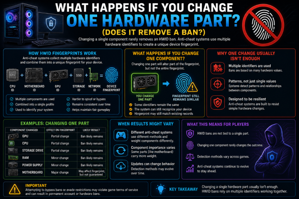 does changing one hardware part remove hwid ban gpu cpu motherboard fingerprint explained