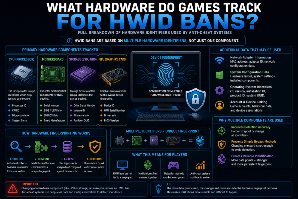 what hardware is tracked for hwid bans cpu gpu motherboard storage identifiers anti cheat explained