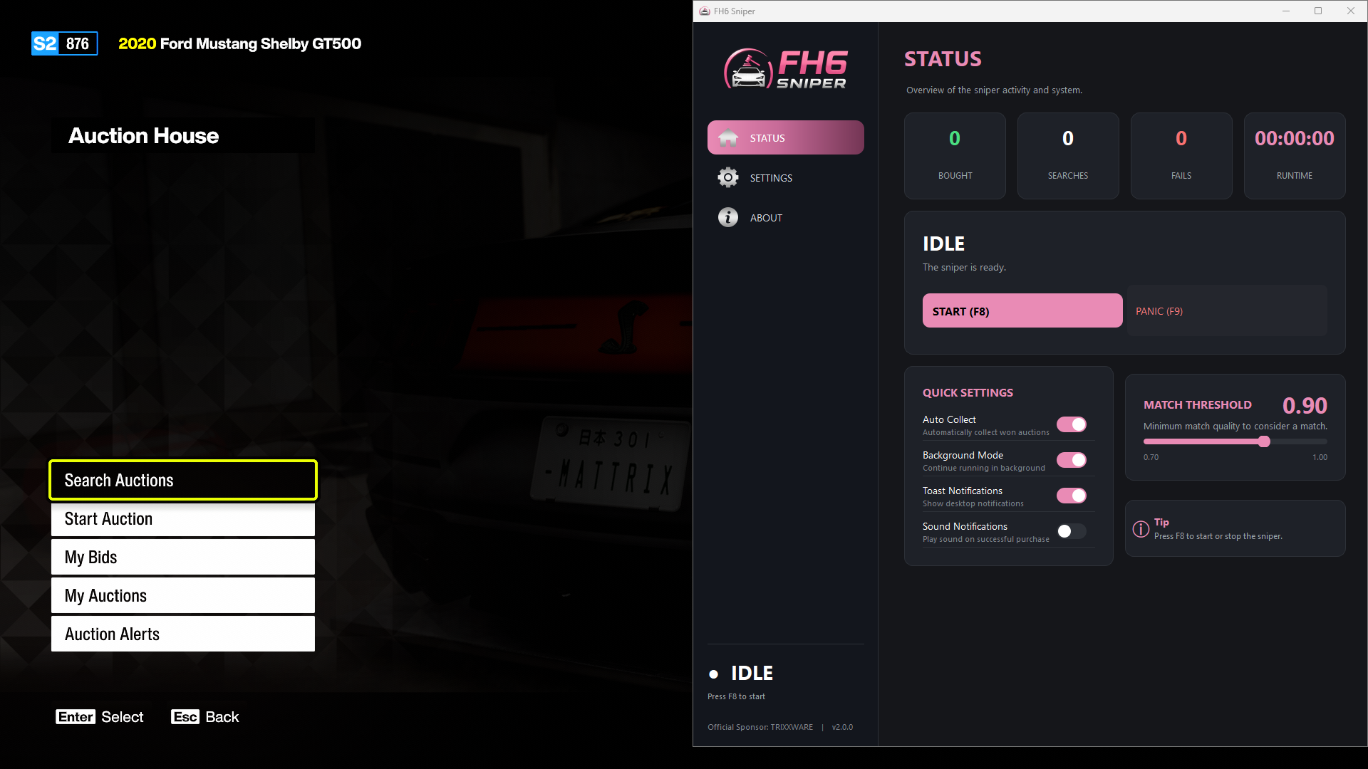 Forza Horizon 6 sniper tool preview showing automatic search and buyout features