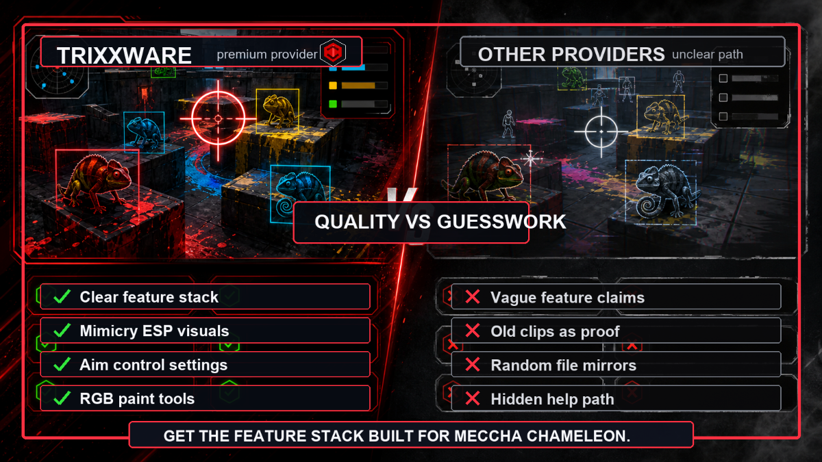 Trixxware Meccha Chameleon comparison media showing quality versus weak providers